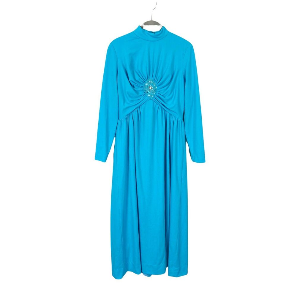Gown Dress Vintage 1960s Bernie Bee Women's Blue Long Sleeve Hostess Size 4